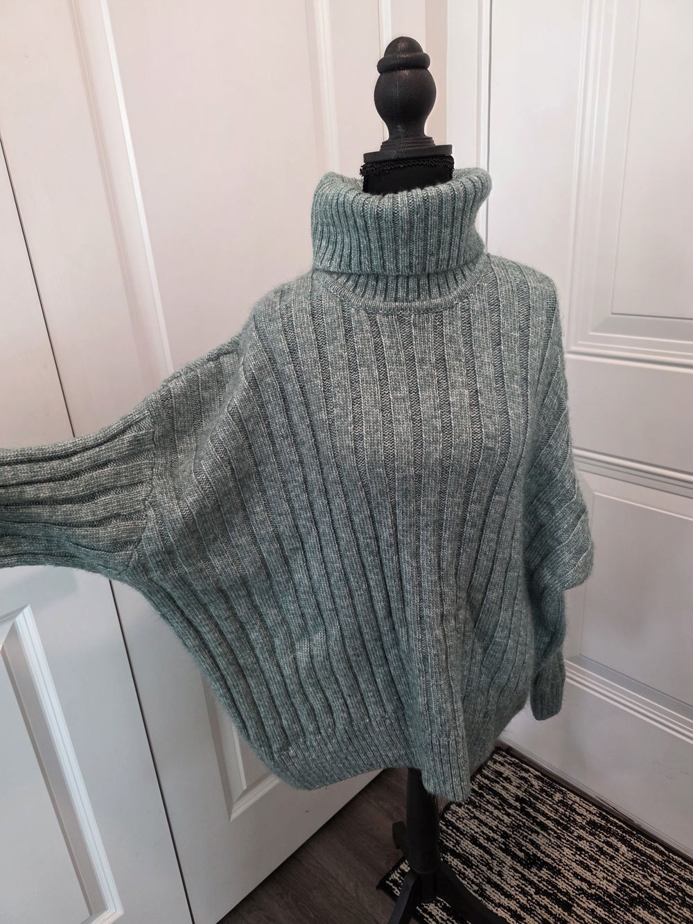 Falls Creek Ribbed Funnel Neck Sweater - Light Teal - Picture 3 of 5